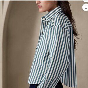 Banana Republic The Boxxy Cropped Women's White and Green Shirt XL
